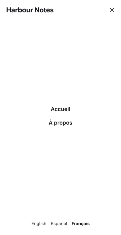 The same switcher inside the phone menu of the French page, 390 pixels wide
